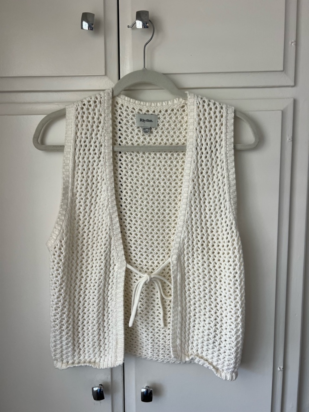 Rhythm White Open-Weave Crochet Tie-Front Vest